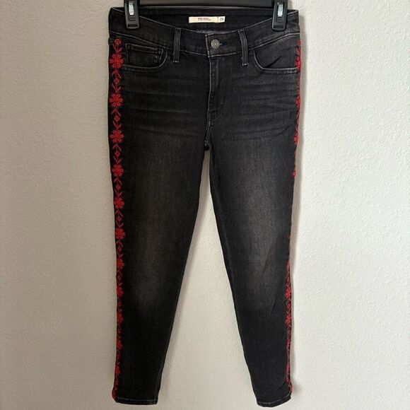 Levi’s 711 Skinny Filiforme Black Jeans With Embroidered Sides Size 26 - Picture 3 of 6